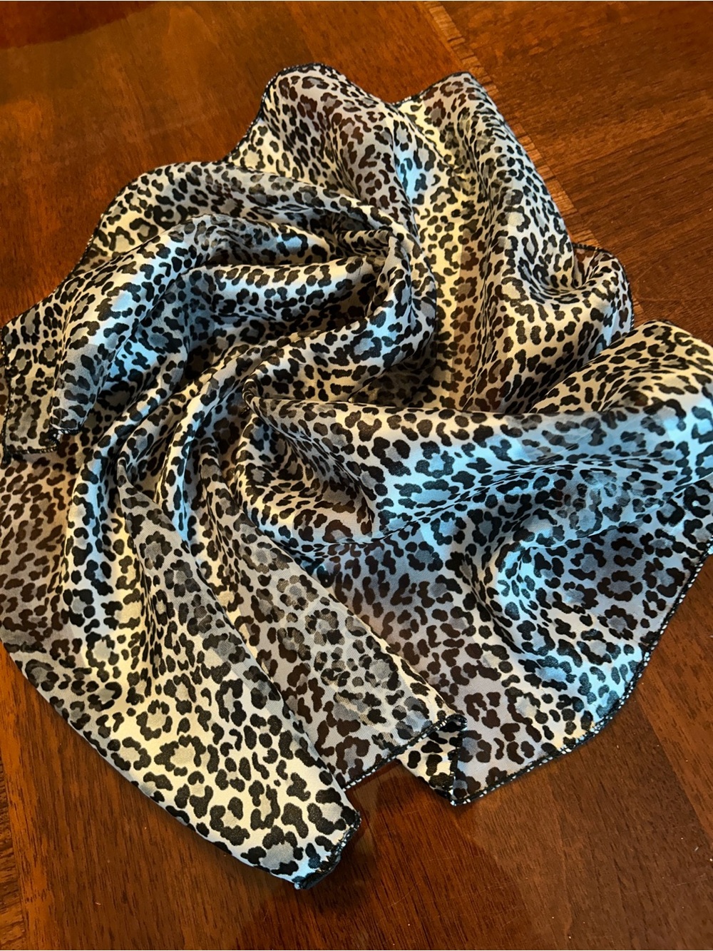 Animal Print Satin Scarf in Cream and Brown 21“ x 21“ Korean